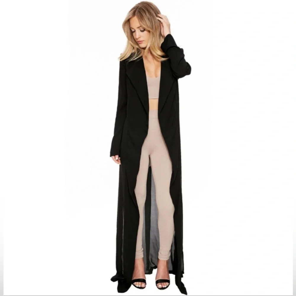 Naked Wardrobe Black Sheer Duster Trench Maxi Jacket in Small NWT - Picture 3 of 12